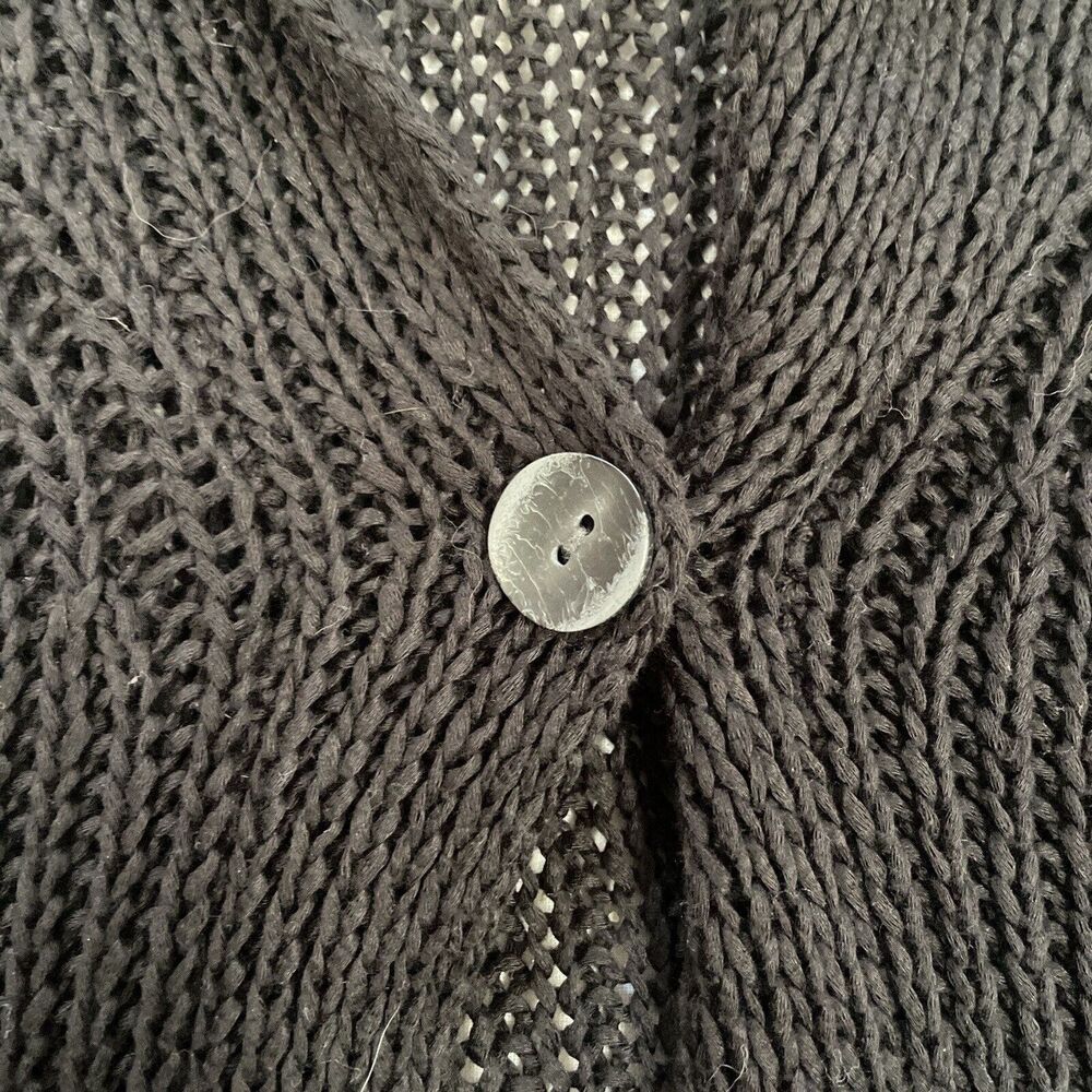 J Jill Cardigan Sweater M Black V Neck Single Button 100% Cotton, Shawl Collar - Picture 3 of 10
